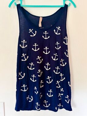 Navy Anchor Print Racerback Long Tank, EUC!